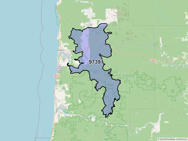 Map of Toledo, Oregon and ZIP codes