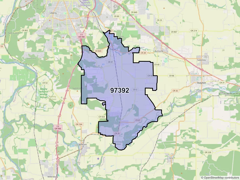 Map of Turner, Oregon and ZIP codes