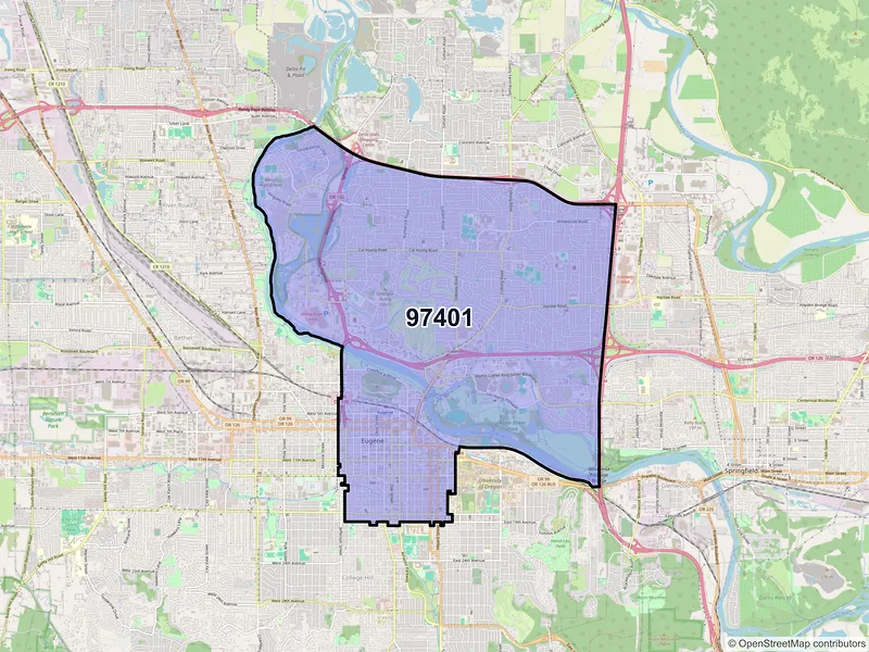 Map of ZIP Code 97401 — Eugene, OR