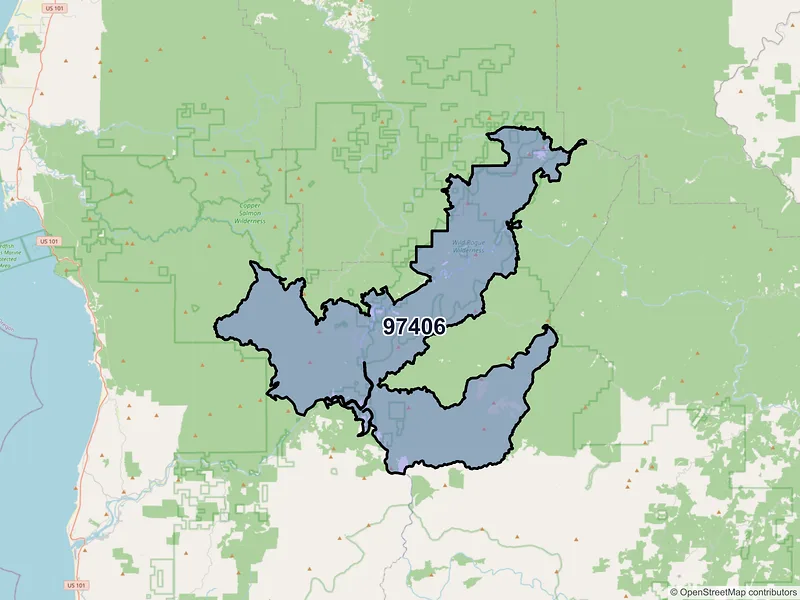 Map of Agness, Oregon and ZIP codes