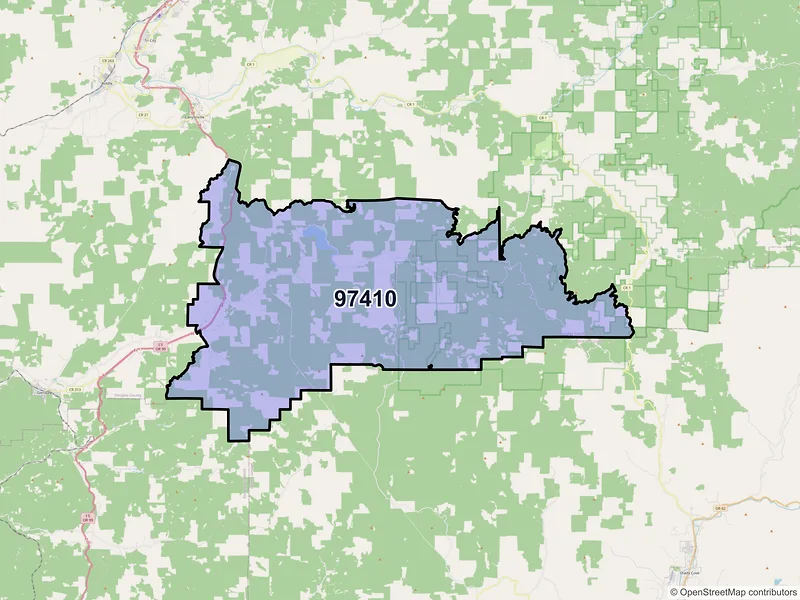 Map of Azalea, Oregon and ZIP codes
