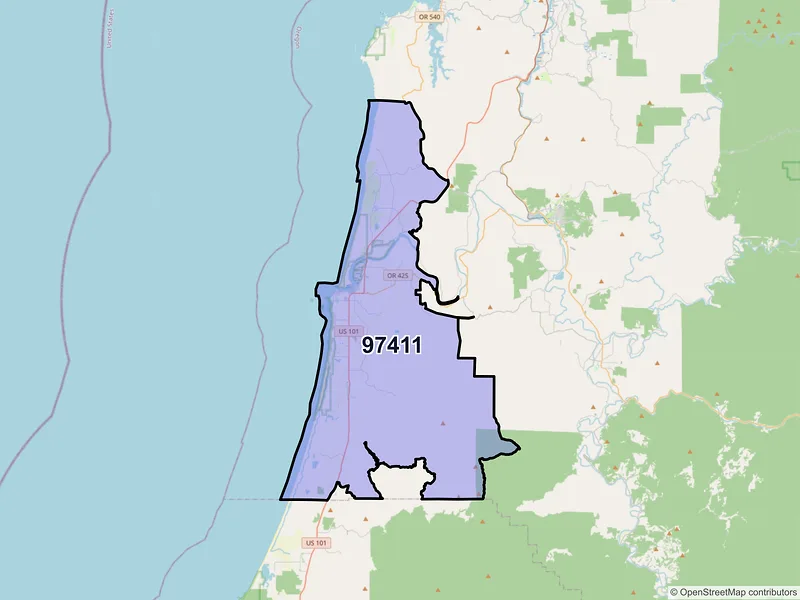 Map of Bandon, Oregon and ZIP codes