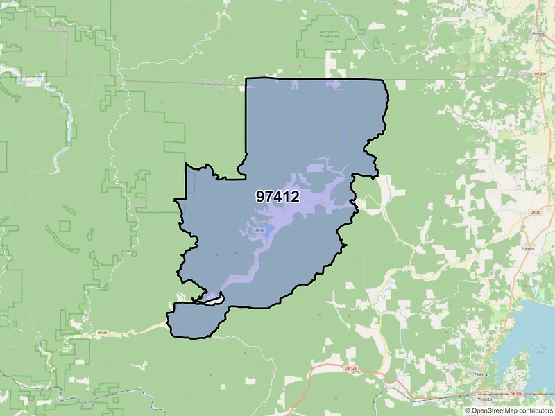 Map of Blachly, Oregon and ZIP codes