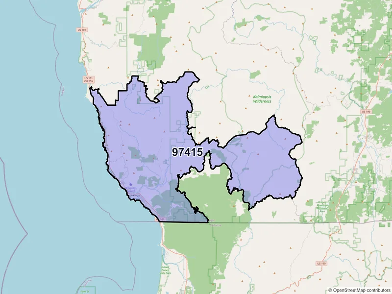 Map of Brookings, Oregon and ZIP codes