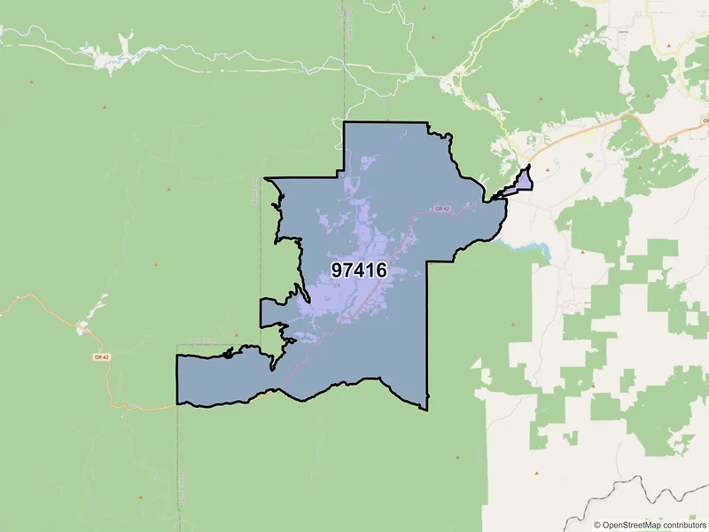 Map of Camas Valley, Oregon and ZIP codes