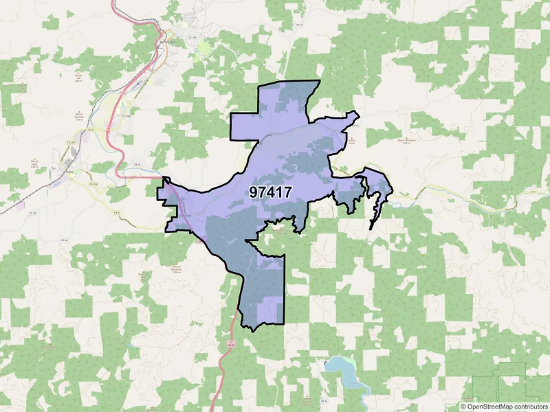 Map of Canyonville, Oregon and ZIP codes