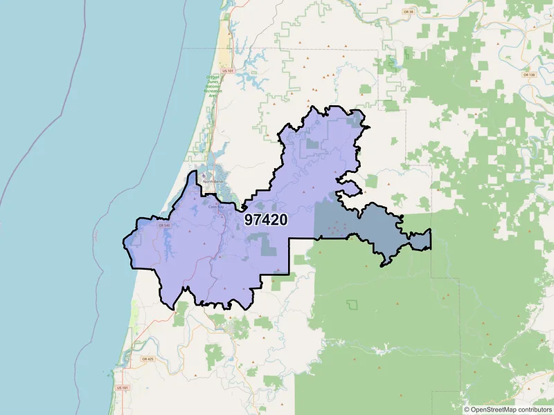 Map of Coos Bay, Oregon and ZIP codes