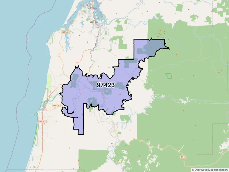 Map of Coquille, Oregon and ZIP codes
