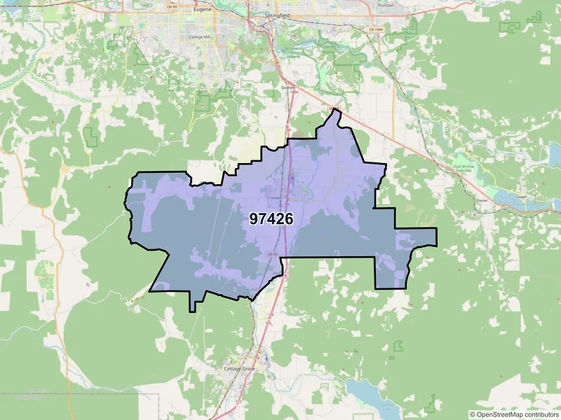 Map of Creswell, Oregon and ZIP codes