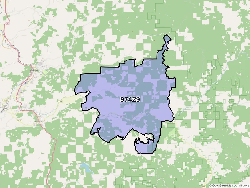 Map of Days Creek, Oregon and ZIP codes