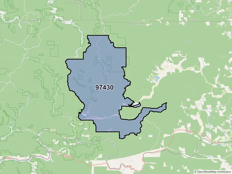 Map of Deadwood, Oregon and ZIP codes