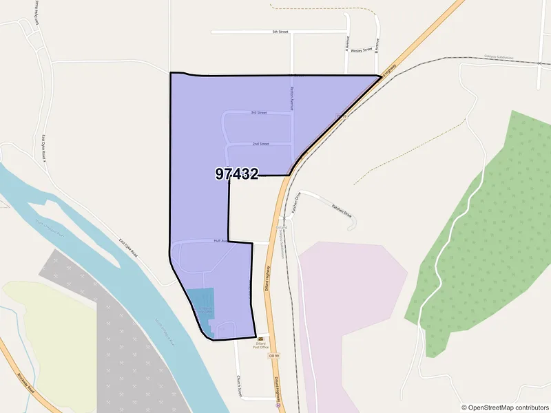 Map of Dillard, Oregon and ZIP codes