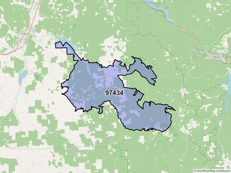 Map of Dorena, Oregon and ZIP codes
