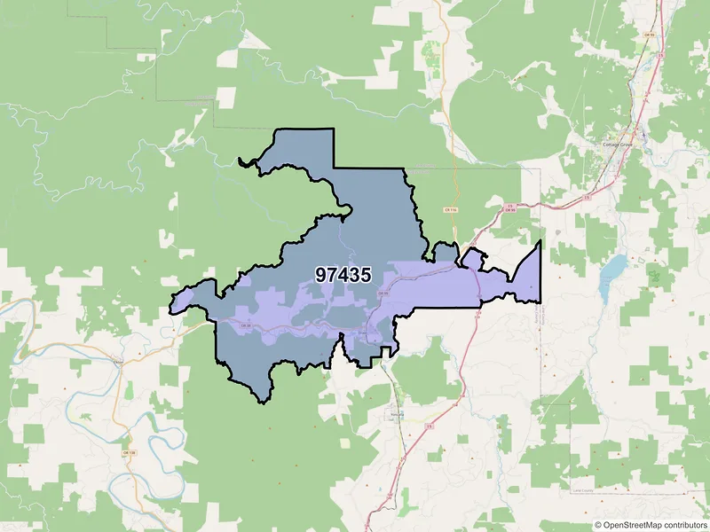 Map of Drain, Oregon and ZIP codes