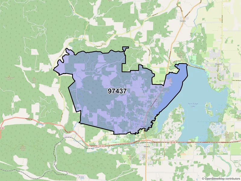Map of Elmira, Oregon and ZIP codes