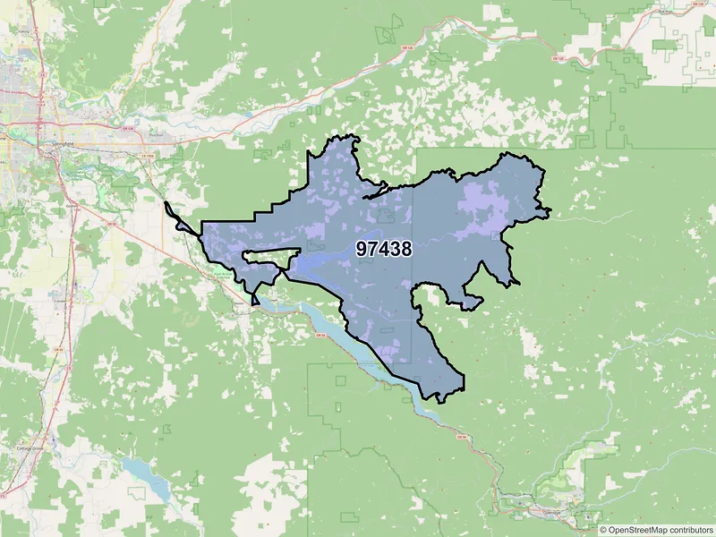 Map of Fall Creek, Oregon and ZIP codes