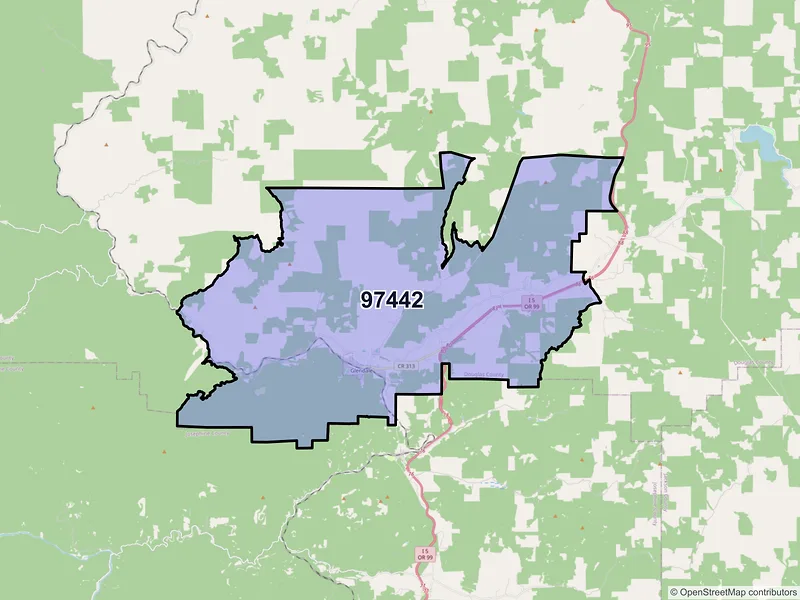 Map of Glendale, Oregon and ZIP codes