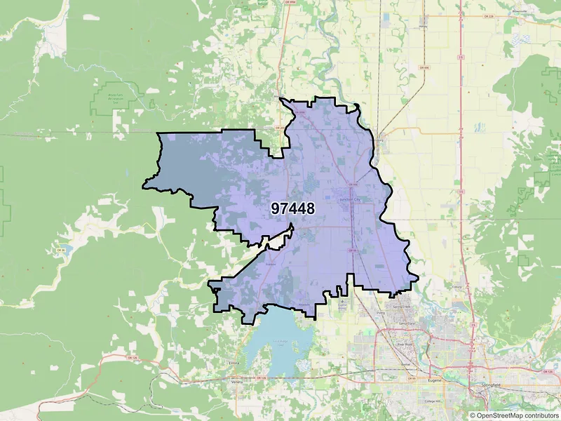 Map of Junction City, Oregon and ZIP codes