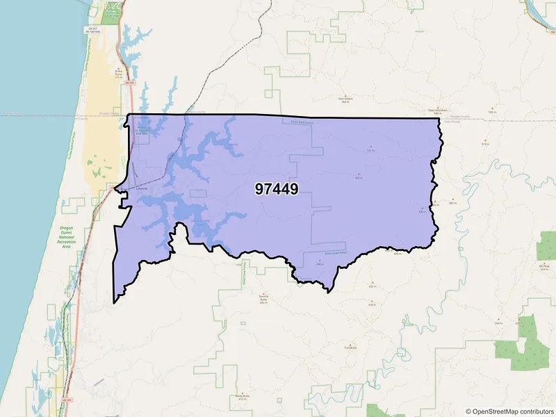 Map of Lakeside, Oregon and ZIP codes