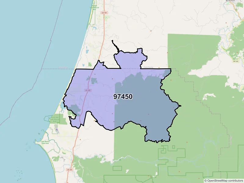 Map of Langlois, Oregon and ZIP codes