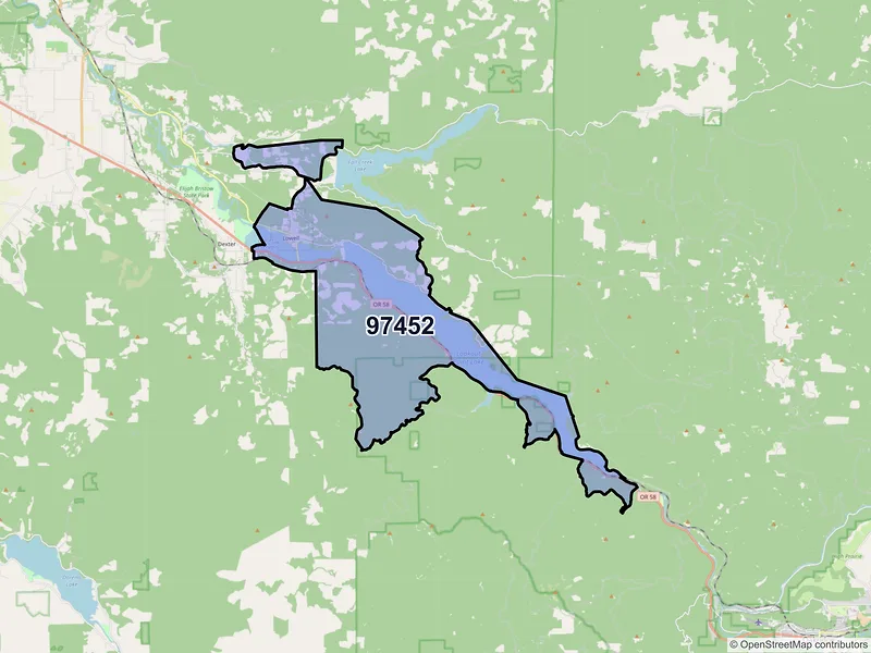 Map of Lowell, Oregon and ZIP codes