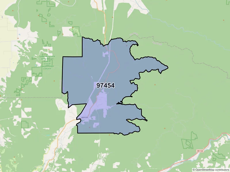 Map of Marcola, Oregon and ZIP codes