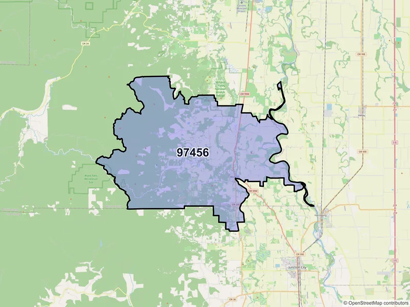 Map of Monroe, Oregon and ZIP codes