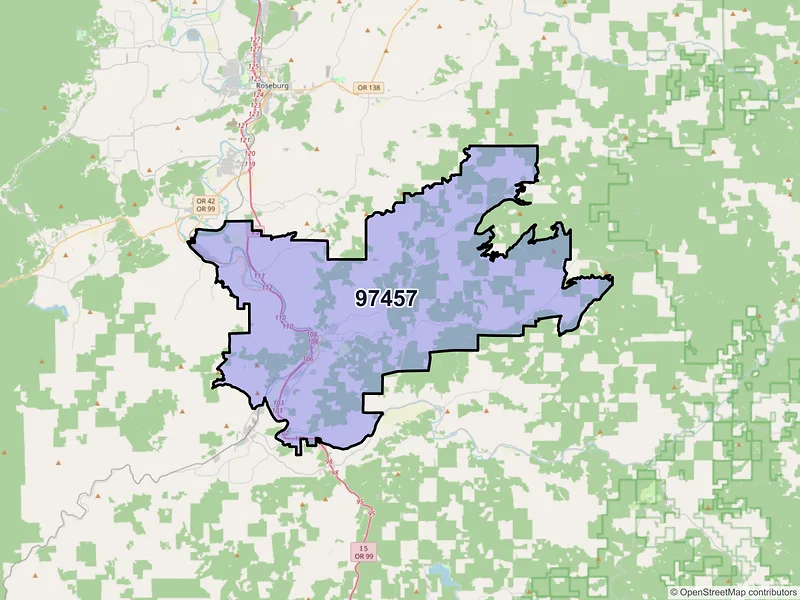 Map of Myrtle Creek, Oregon and ZIP codes