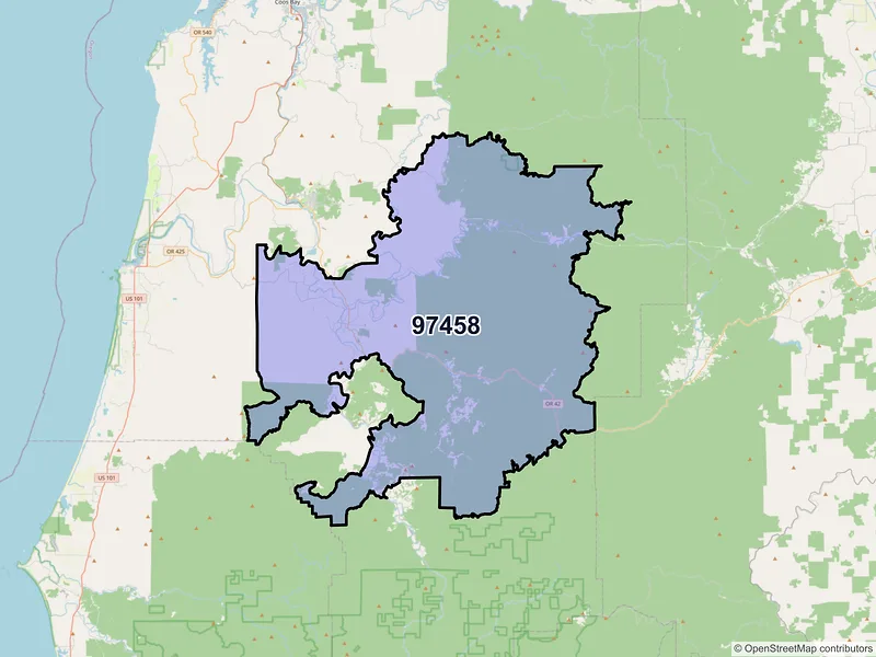 Map of Myrtle Point, Oregon and ZIP codes