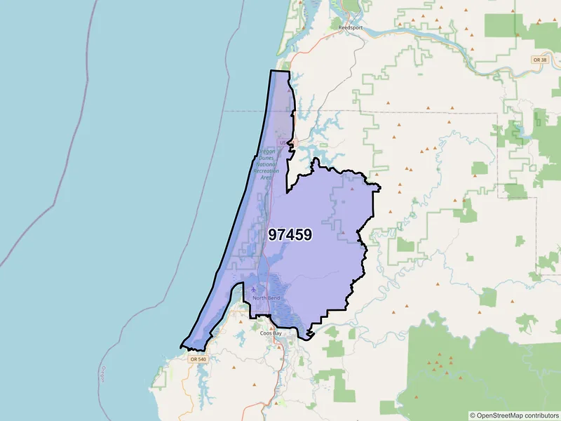 Map of North Bend, Oregon and ZIP codes