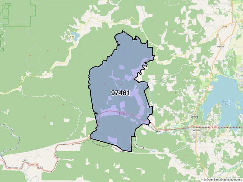 Map of Noti, Oregon and ZIP codes