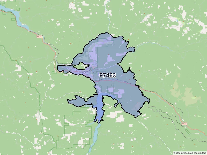 Map of Oakridge, Oregon and ZIP codes
