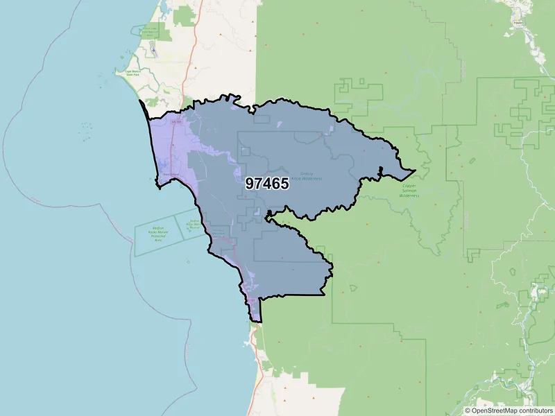 Map of Port Orford, Oregon and ZIP codes