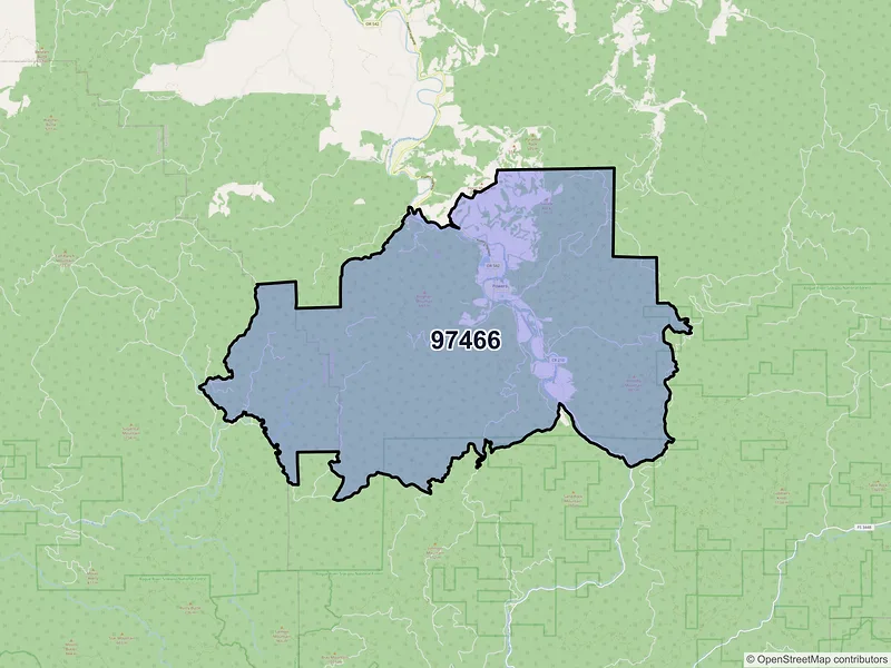 Map of Powers, Oregon and ZIP codes