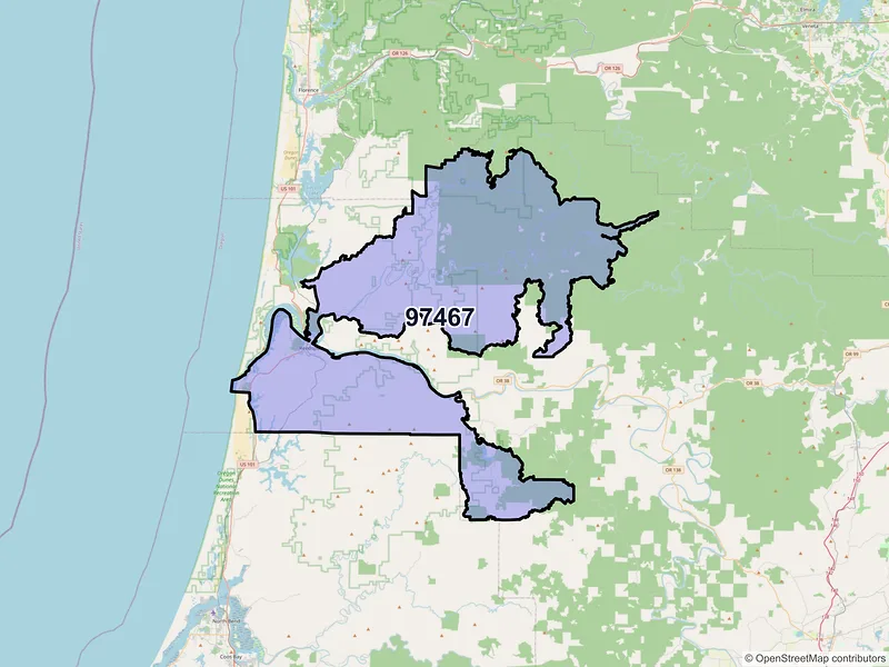 Map of Reedsport, Oregon and ZIP codes