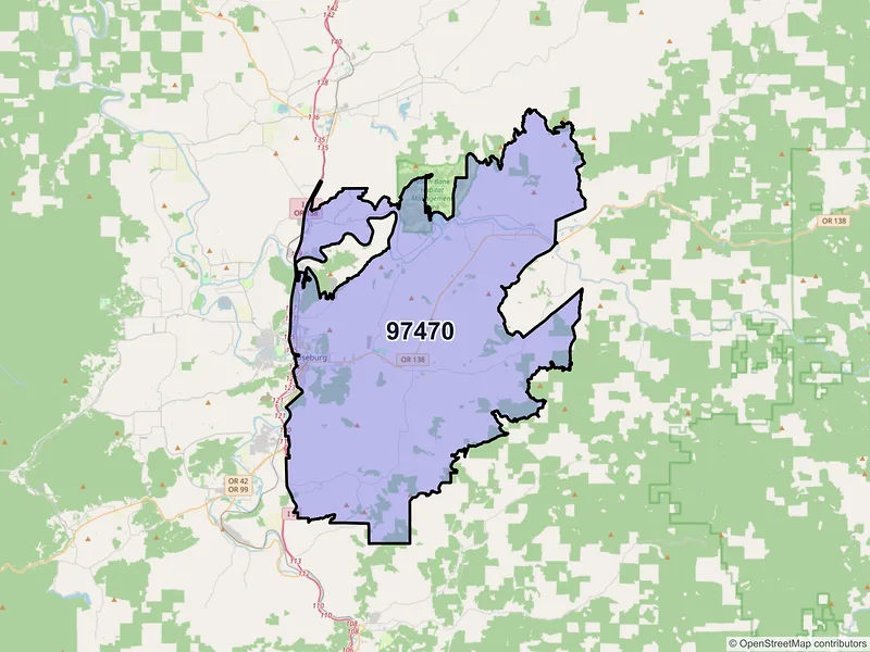 Map of ZIP Code 97470 — Roseburg, OR