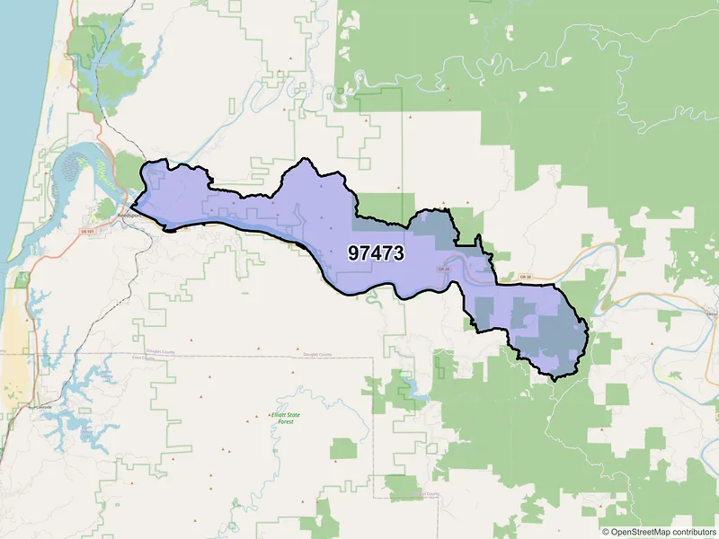 Map of Scottsburg, Oregon and ZIP codes