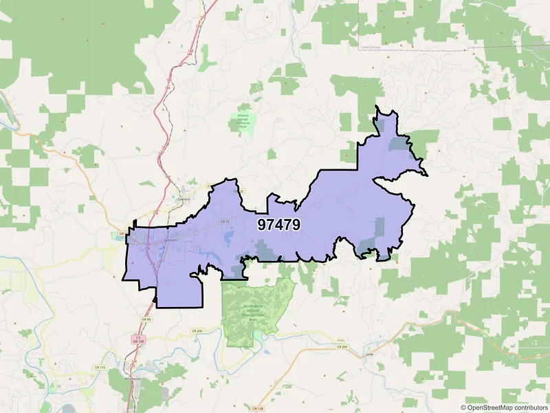 Map of Sutherlin, Oregon and ZIP codes