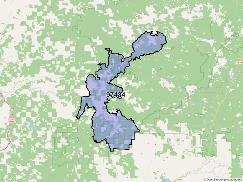 Map of Tiller, Oregon and ZIP codes