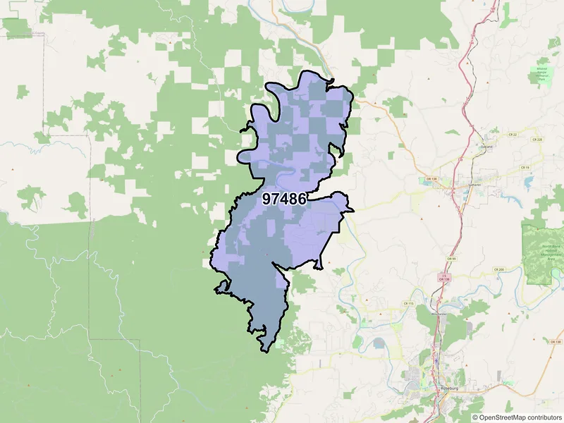 Map of Umpqua, Oregon and ZIP codes
