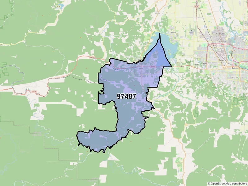 Map of Veneta, Oregon and ZIP codes