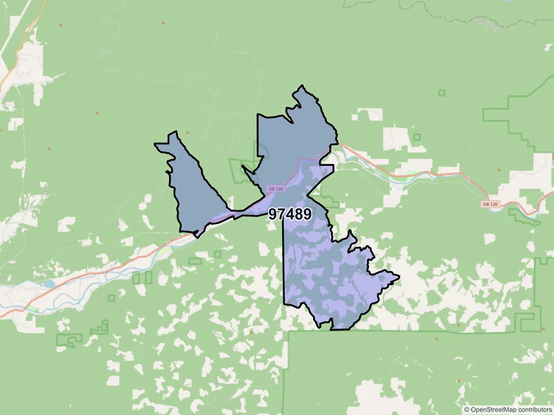 Map of Walterville, Oregon and ZIP codes
