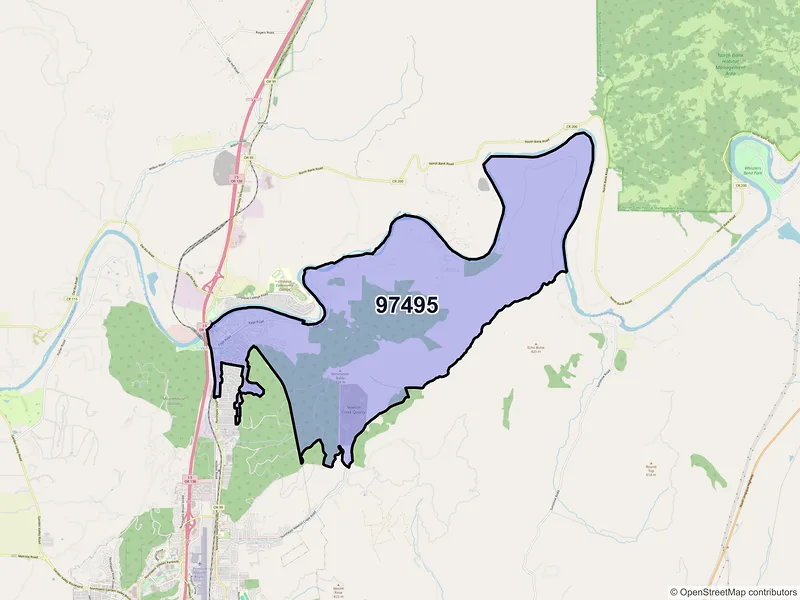 Map of Winchester, Oregon and ZIP codes