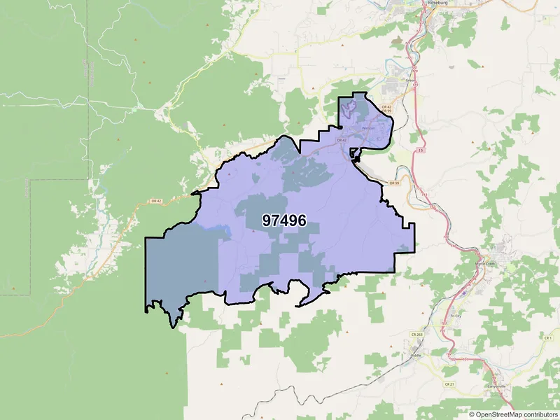 Map of Winston, Oregon and ZIP codes