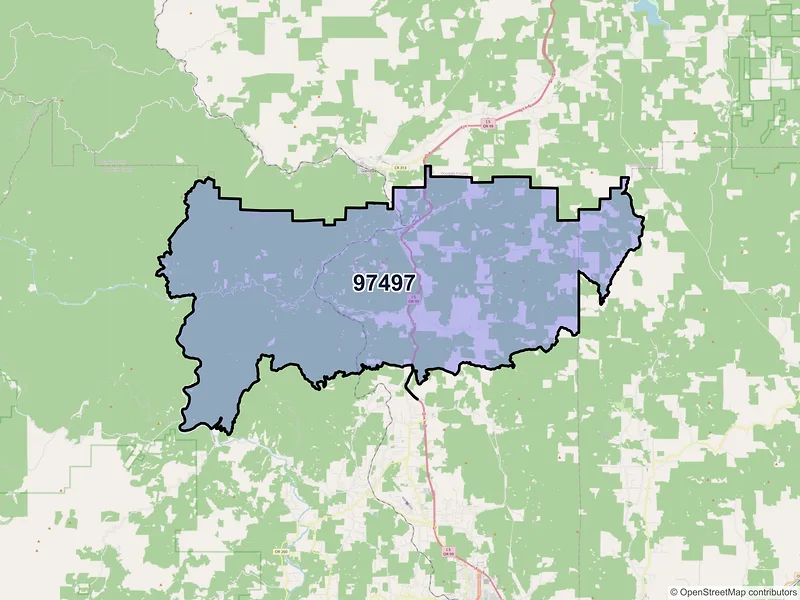 Map of Wolf Creek, Oregon and ZIP codes