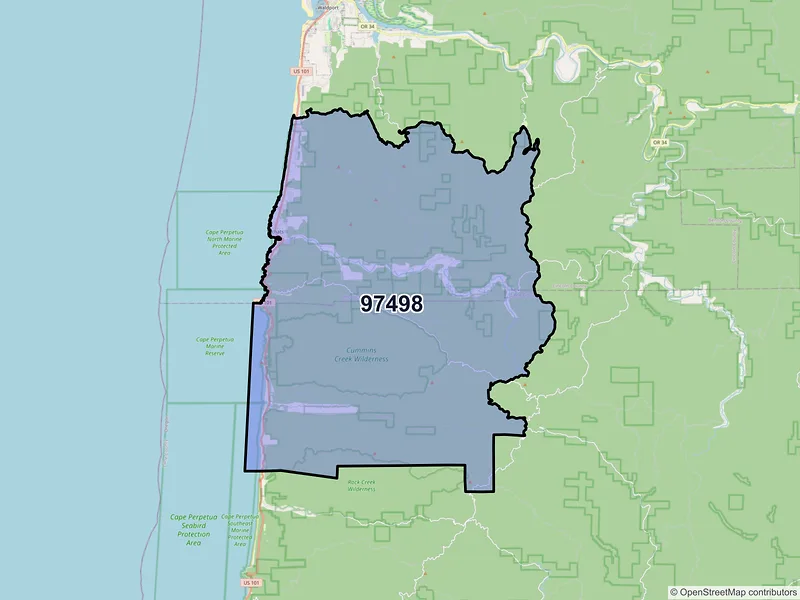 Map of Yachats, Oregon and ZIP codes