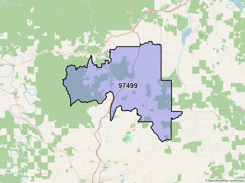 Map of Yoncalla, Oregon and ZIP codes