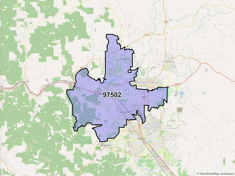 Map of Central Point, Oregon and ZIP codes