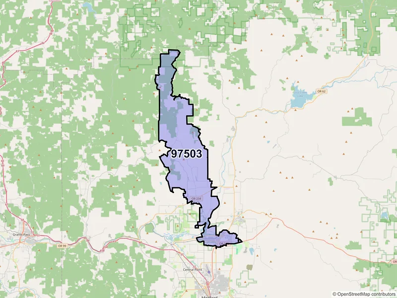 Map of White City, Oregon and ZIP codes