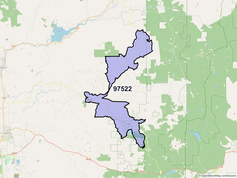 Map of Butte Falls, Oregon and ZIP codes